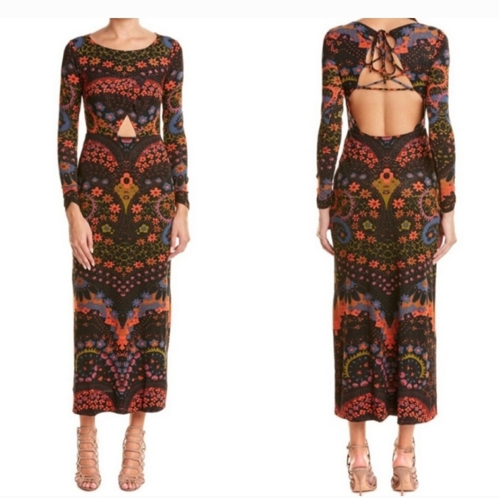 Freepeople midi lace up back print dress
